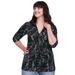 Plus Size Women's Twisted Knot-Front Tunic by ellos in Black Multi Floral (Size M)