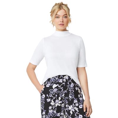 Plus Size Women's Mock Neck Tee by ellos in White (Size S)