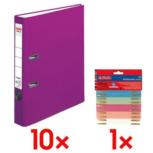 10x Ordner »maX.file protect« schmal inkl. 10er-Pack Heftstreifen »Recycling« lila, Herlitz, 5×31.8×28.5 cm