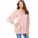 Plus Size Women's Lace-Hem Pintuck Tunic by Roaman's in Soft Blush (Size 34/36) Long Shirt