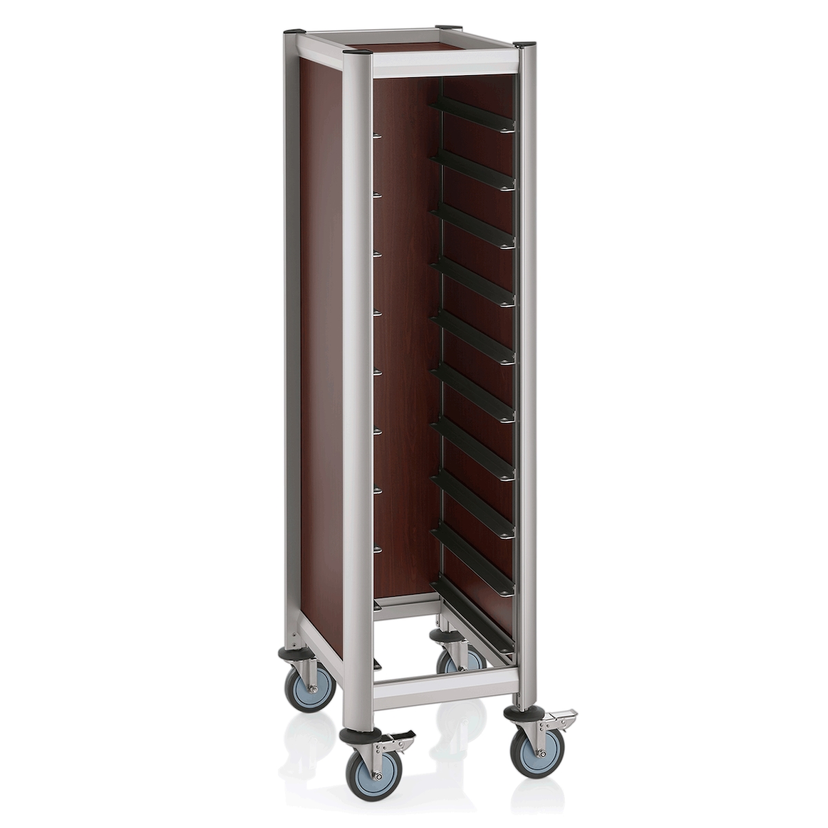 WAS Germany - GN Tablettwagen Trolley Mensa, für 1/1 für 10 Tabletts, braun, 60,5 x 44,5 x 165 cm, MDF/Alu Image