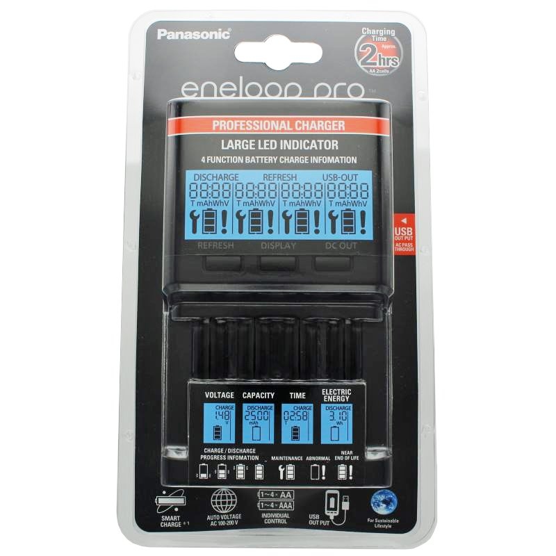 Panasonic eneloop Pro Top-Ladegerät BQ-CC65 inkl. LCD-Display und AccuCell Akkubox Blue Image