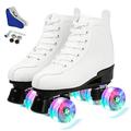 KALINU Women's Roller Skates PU Leather High-top Roller Skates Four-Wheel Roller Skates Shiny Roller Skates (White flash wheel,42)