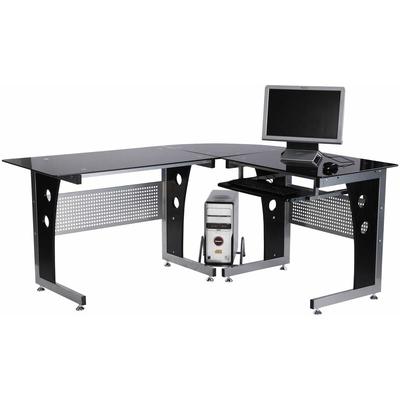 Computertisch Eckschreibtisch Schreibtisch Bürotisch pc Tisch mit schwarzem Sicherheitsglas Image