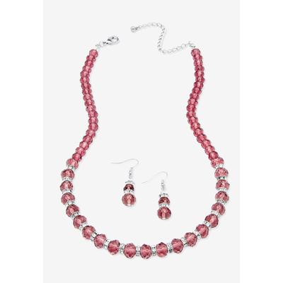 Silver Tone Graduated Necklace & Earring Set Simulated 18