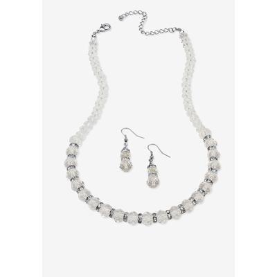 Silver Tone Graduated Necklace & Earring Set Simulated 18