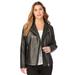 Plus Size Women's Leather Moto Jacket by Roaman's in Black (Size 16 W) Motorcycle Zip