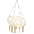 Costway Hanging Macrame Hammock Chair with Handwoven Cotton Backrest-Natural