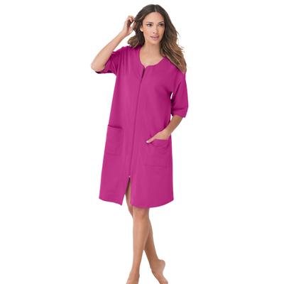 Plus Size Women's Short French Terry Zip-Front Robe by Dreams & Co. in Rich Magenta (Size 5X)