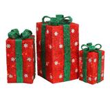 Northlight Seasonal Set of 3 Lighted Tall Gift Boxes w/ Green Bows Christmas Outdoor Decorations 18" Plastic in Red | 18 H x 18 W x 18 D in | Wayfair