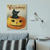 The Holiday Aisle® 'A Merry Halloween Black Cat Pumpkin Seasonal Holiday Design' by Daphne Polselli - Graphic Art Print Canvas/ in Orange | Wayfair