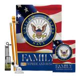 Breeze Decor 9 Piece American Marine Family Honor 2-Sided Polyester 40 x 28 in. Flag set in Red/Gray/Blue | 40 H x 28 W x 1 D in | Wayfair