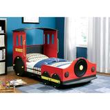 Zoomie Kids Barnathan Twin Car Bed Upholstered/Metal in Black/Red | 50.5 H x 43.63 W x 82.5 D in | Wayfair 65A189523FF647AB872BB91B1E5C14E5