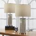 Everly Quinn Rockwood 26.25" Silver Chrome Table Lamp Set w/ USB Linen/Metal/Mercury Glass in Brown/Gray | 26.5 H x 14 W x 14 D in | Wayfair