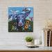 Red Barrel Studio® 'Barks & Birds' Wrapped Canvas Painting Print Canvas in Blue/Green | 24 H x 24 W x 1.5 D in | Wayfair