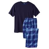 Men's Big & Tall Jersey Knit Plaid Pajama Set by KingSize in Navy Plaid (Size 6XL) Pajamas