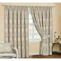 Householdfurnishing Redy Made Luxury Jacquard Fully Lined Curtain Pair Pencil Pleat With Free Tie Backs (Beige Curtain, 66" x L 72")