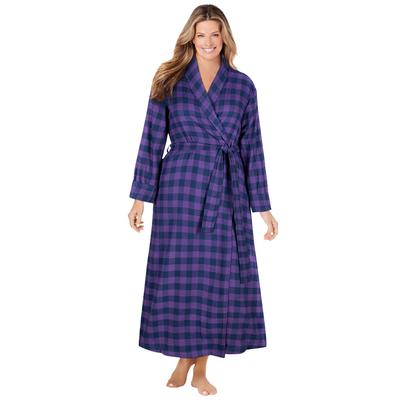 Plus Size Women's Long Flannel Robe by Dreams & Co. in Plum Burst Plaid (Size 1X)