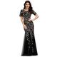 Ever-Pretty Women's Short Sleeve Scoop Neckline Emboried Sequin Mermaid Elegant Maxi Formal Dresses Black Gold 26UK