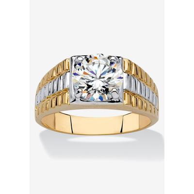 Men's Big & Tall Yellow Gold Plated Cubic Zirconia Two-Tone Textured Ring by PalmBeach Jewelry in Gold (Size 14)