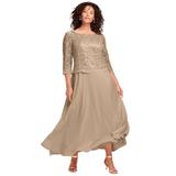 Plus Size Women's Lace Popover Dress by Roaman's in Sparkling Champagne (Size 36 W) Formal Evening