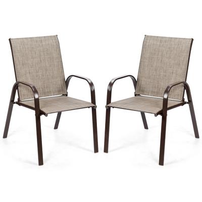 Costway 2 Pcs Patio Chairs Outdoor Dining Chair with Armrest-Gray