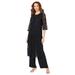 Plus Size Women's Three-Piece Lace Duster & Pant Suit by Roaman's in Black (Size 34 W) Duster, Tank, Formal Evening Wide Leg Trousers