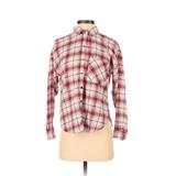 Forever 21 Long Sleeve Button Down Shirt: Burgundy Plaid Tops - Women's Size Small