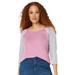Plus Size Women's Colorblock 3/4 Sleeve Tee by ellos in Mauve Orchid Heather Grey (Size L)