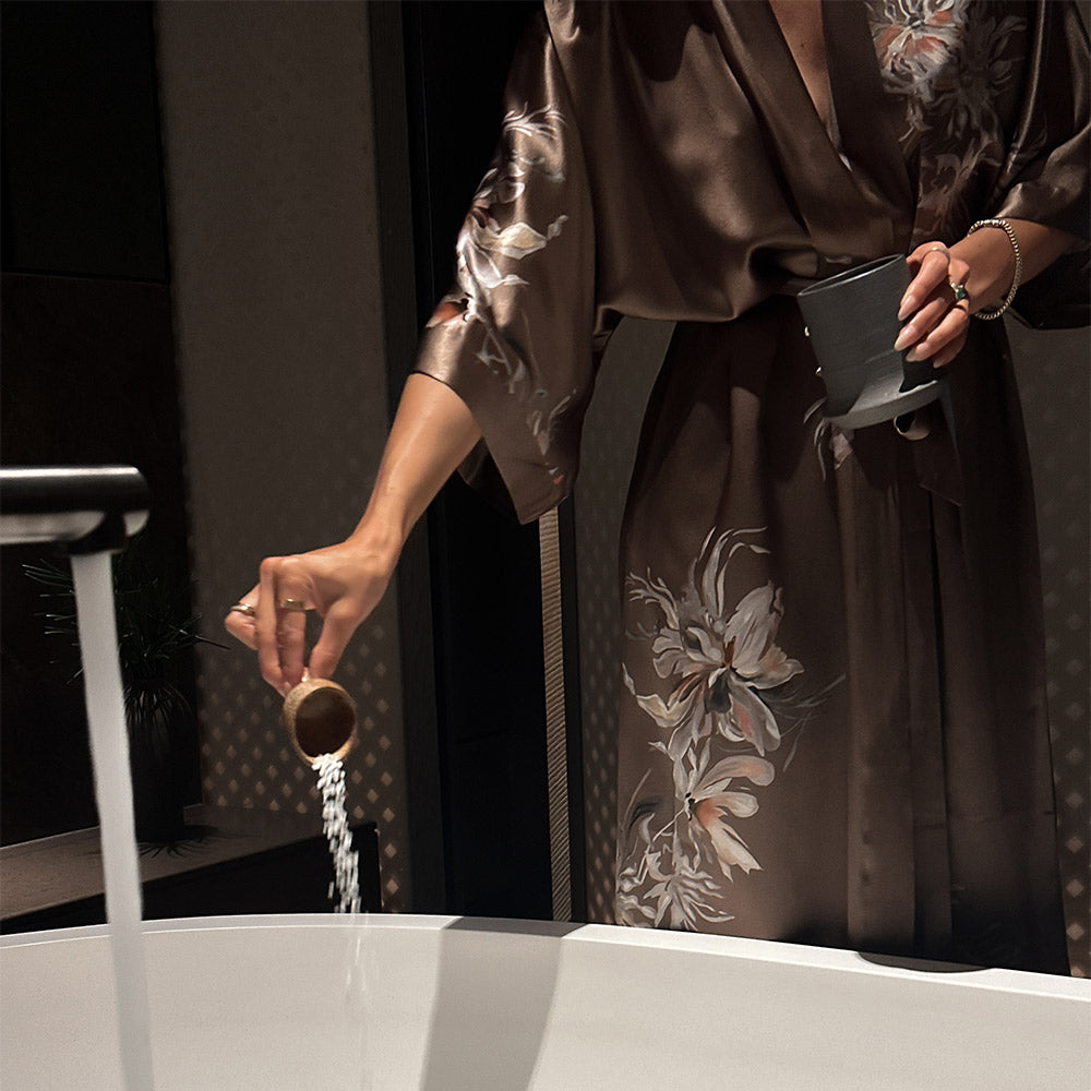 KIM+ONO Kimono Robe | Washable Silk Yuri Long Kimono Robe | Washable Silk | Olive | Long