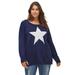 Plus Size Women's Star Applique Sweater by ellos in Navy Ivory (Size L)
