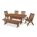 POLYWOOD® Vineyard 6-Piece Folding Chair Farmhouse Outdoor Dining Set w/ Trestle Legs & Bench Plastic in Brown | 37 H x 71 W x 13 D in | Wayfair