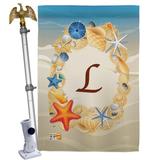 Breeze Decor Summer Initial 2-Sided Polyester 40" x 28" Flag Set in Brown | 40 H x 28 W x 4 D in | Wayfair BD-BN-HS-130168-IP-BO-02-D-US14-BD
