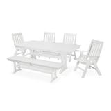 POLYWOOD® Vineyard 6-Piece Folding Chair Farmhouse Outdoor Dining Set w/ Trestle Legs & Bench Plastic in White | 37 H x 71 W x 13 D in | Wayfair