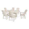 POLYWOOD® Nautical Curveback Adirondack 7-Piece Outdoor Dining Set w/ Trestle Legs Plastic in Brown | Wayfair PWS374-1-SA