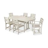 POLYWOOD® La Casa Café 7-Piece Arm Chair Outdoor Dining Set w/ Trestle Legs Plastic in Brown | Wayfair PWS297-1-SA