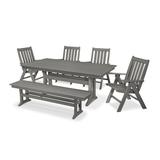 POLYWOOD® Vineyard 6-Piece Folding Chair Farmhouse Outdoor Dining Set w/ Trestle Legs & Bench Plastic in Gray | 37 H x 71 W x 13 D in | Wayfair