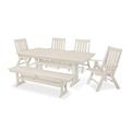 POLYWOOD® Vineyard 6-Piece Folding Chair Farmhouse Outdoor Dining Set w/ Trestle Legs & Bench Plastic in Brown | 37 H x 71 W x 13 D in | Wayfair