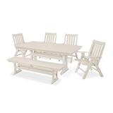 POLYWOOD® Vineyard 6-Piece Folding Chair Farmhouse Outdoor Dining Set w/ Trestle Legs & Bench Plastic in Brown | 37 H x 71 W x 13 D in | Wayfair