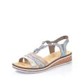 Rieker Damen Keilsandalen V36G4, Frauen Sandalen,Keilabsatz,Wedge-Heel,bequem,flach,Sommerschuhe,Freizeitschuhe,blau Kombi (40),41 EU / 7.5 UK