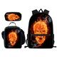 Flaming Skull Pattern School Backpack Set Bookbag Insulated Lunch Box and Pencil Case 3 Pieces Set