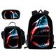 Cool Blood Shark Student School Bag Set with 17inch Backpack/Lunch Bag/Pencil Bag