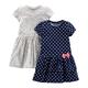 Simple Joys by Carter's Baby Mädchen Short-Sleeve and Sleeveless Dress Sets, Pack of 2 Freizeitkleid, Grau Kätzchen/Marineblau Punkte, 4 Jahre (2er Pack)