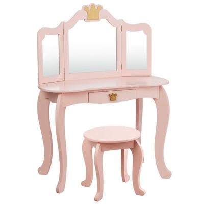 Costway Kids Makeup Dressing Table with Tri-foldin...