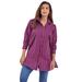 Plus Size Women's Kate Tunic Big Shirt by Roaman's in Purple Multi Stripe (Size 32 W) Button Down Tunic Shirt