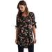 Plus Size Women's Tie-Sleeve Scoop Neck Tunic by ellos in Black Floral Print (Size 30)