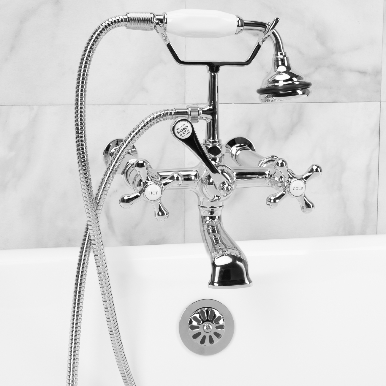 Randolph Morris Bathroom Wall Mount English Telephone Clawfoot Tub Faucet with Handshower RM621CP