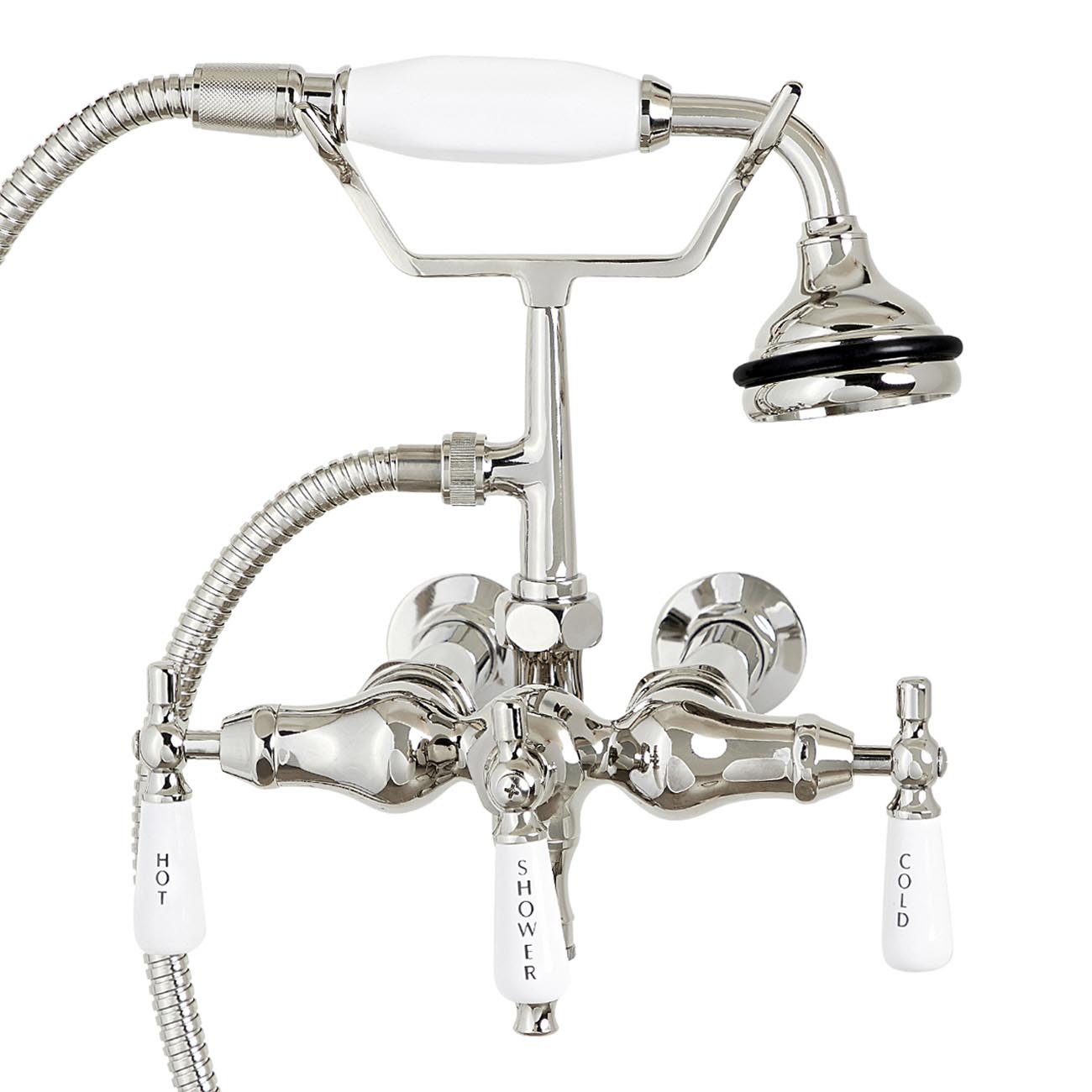 Randolph Morris Bathroom Wall Mount Down Spout Clawfoot Tub Faucet with Handshower RM409-PN