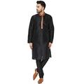 SKAVIJ Kurta Pajama Set for Men Long Sleeve Indian Ethnic Party Dress Suit Black S