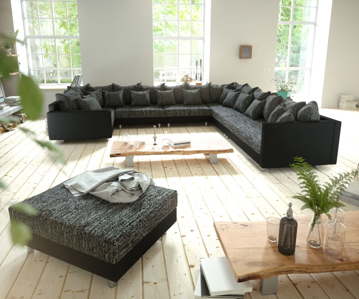 DELIFE Wohnlandschaft Clovis XXL Schwarz modular Hocker Armlehne Ottomane Rechts, Design Wohnlandschaften, Couch Loft, Modulsofa, modular Image